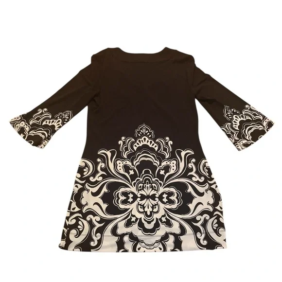 White House Black Market Women’s Tunic Top Small Black White Print Bell Sleeves. - Picture 2 of 8